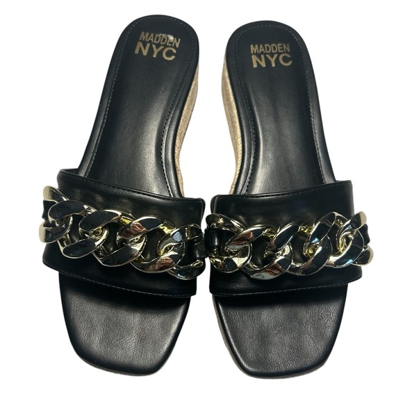 Madden NYC Wedge Silver Toned Chain Espadrille Slide Sandals Sz 9 - Picture 4 of 11